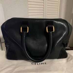 Celine Black Leather Satchel with Gold Hardware